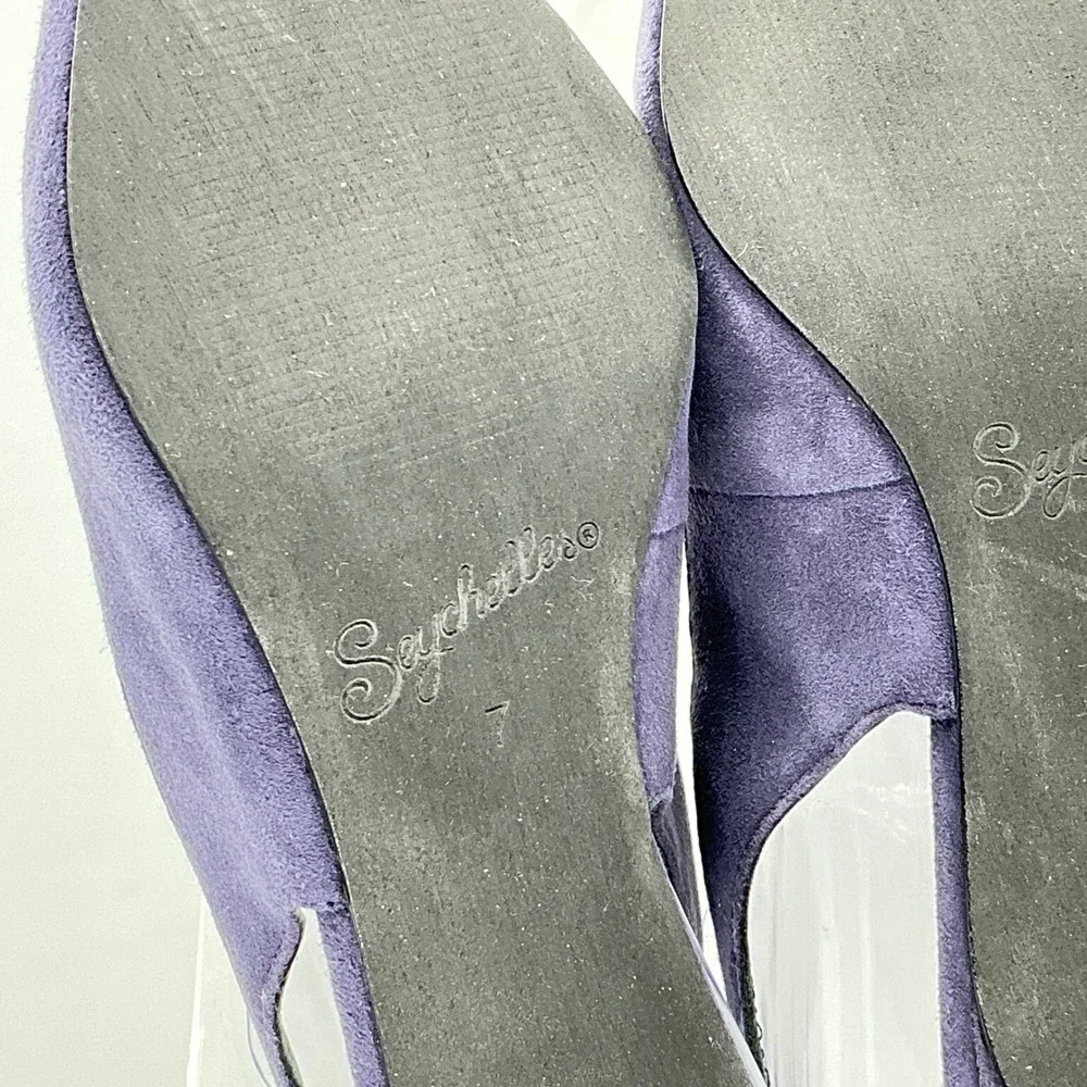 Seychelles Size 7 Navy Blue Suede Slingback Kitten Heels Pointed Toe Candlelight